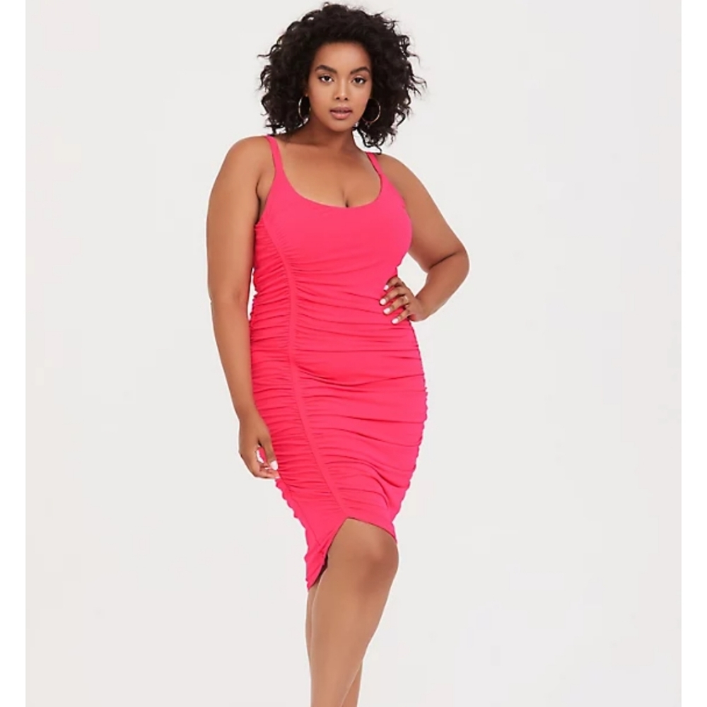 Torrid Hot Pink Studio Knit Ruched Bodycon Dress